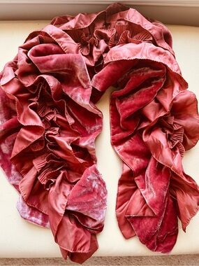 Women’s Dressy Scarf Velvet Satin Ruffled Cool Rusty Red - Hard to Find Style
